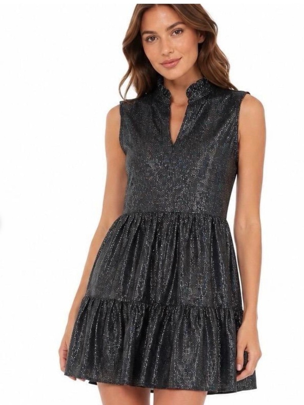 Fate Brand midnight Holographic  Ruffled Dress